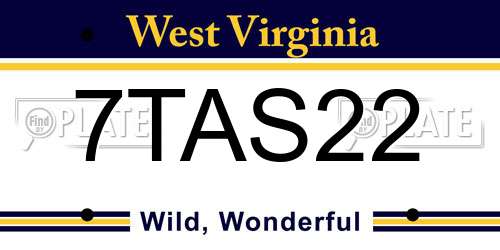 7TAS22 West Virginia License Plate