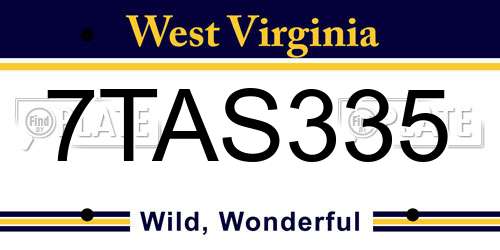 7TAS335 West Virginia License Plate