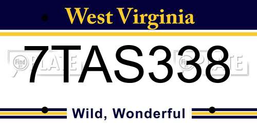 7TAS338 West Virginia License Plate