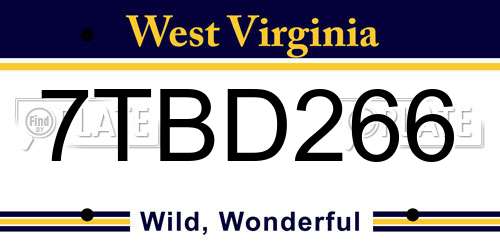 7TBD266 West Virginia License Plate