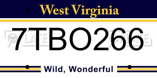 7TBO266 West Virginia License Plate