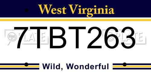 7TBT263 West Virginia License Plate