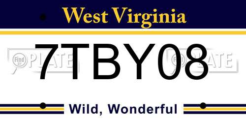 7TBY08 West Virginia License Plate