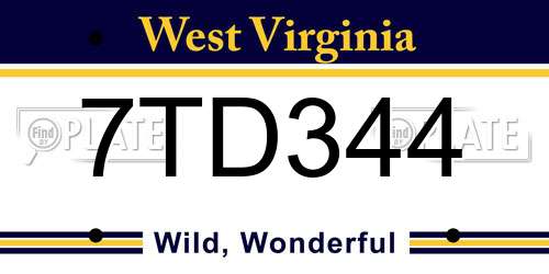 7TD344 West Virginia License Plate