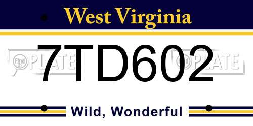 7TD602 West Virginia License Plate