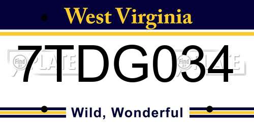 7TDG034 West Virginia License Plate