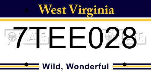 7TEE028 West Virginia License Plate