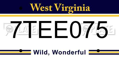7TEE075 West Virginia License Plate