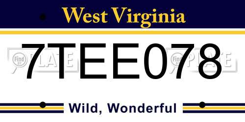 7TEE078 West Virginia License Plate