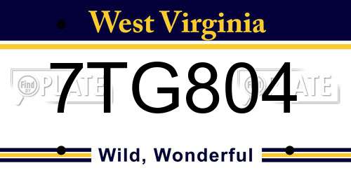 7TG804 West Virginia License Plate