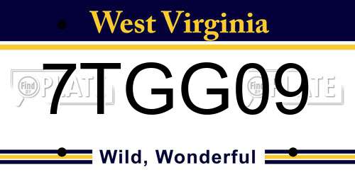 7TGG09 West Virginia License Plate