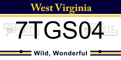 7TGS04 West Virginia License Plate