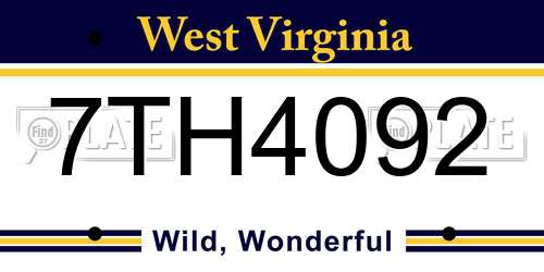 7TH4092 West Virginia License Plate