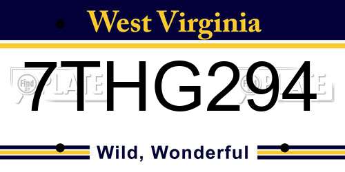 7THG294 West Virginia License Plate