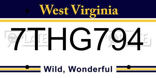7THG794 West Virginia License Plate