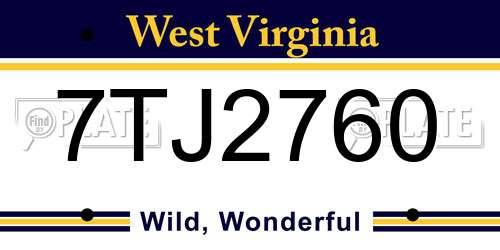 7TJ2760 West Virginia License Plate