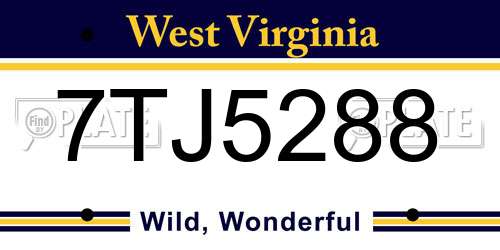 7TJ5288 West Virginia License Plate