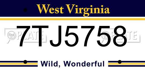7TJ5758 West Virginia License Plate