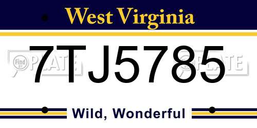7TJ5785 West Virginia License Plate