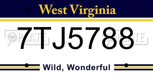 7TJ5788 West Virginia License Plate