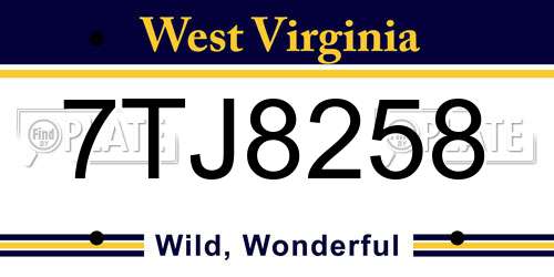 7TJ8258 West Virginia License Plate