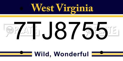 7TJ8755 West Virginia License Plate