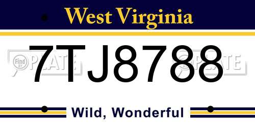 7TJ8788 West Virginia License Plate