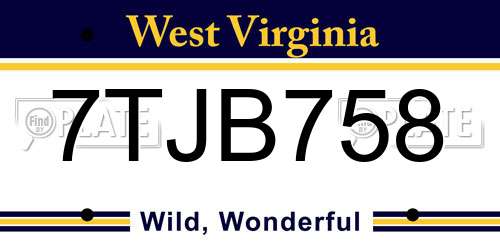 7TJB758 West Virginia License Plate