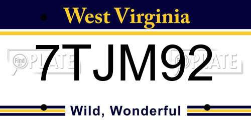7TJM92 West Virginia License Plate