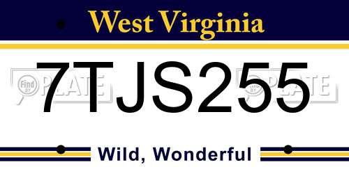 7TJS255 West Virginia License Plate