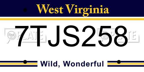 7TJS258 West Virginia License Plate