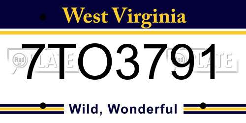 7TO3791 West Virginia License Plate