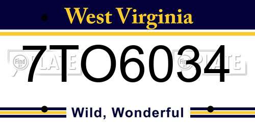 7TO6034 West Virginia License Plate