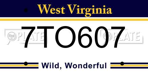 7TO607 West Virginia License Plate