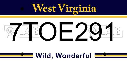7TOE291 West Virginia License Plate