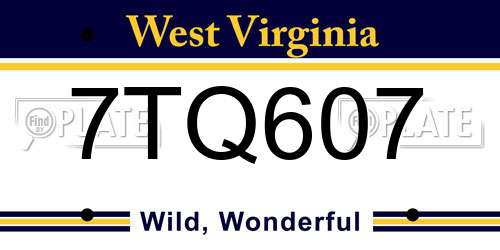 7TQ607 West Virginia License Plate