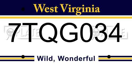 7TQG034 West Virginia License Plate