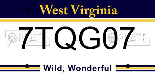 7TQG07 West Virginia License Plate