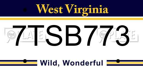 7TSB773 West Virginia License Plate