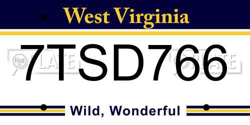 7TSD766 West Virginia License Plate