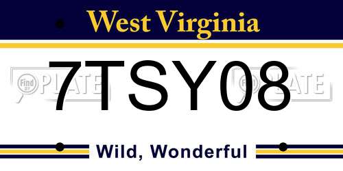 7TSY08 West Virginia License Plate