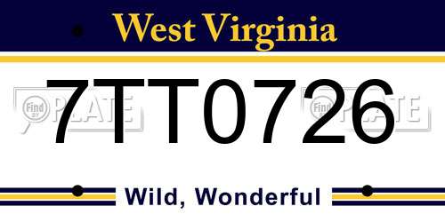 7TT0726 West Virginia License Plate