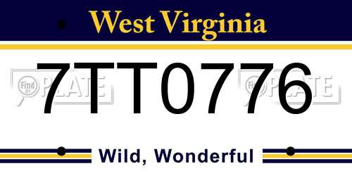 7TT0776 West Virginia License Plate