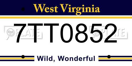 7TT0852 West Virginia License Plate