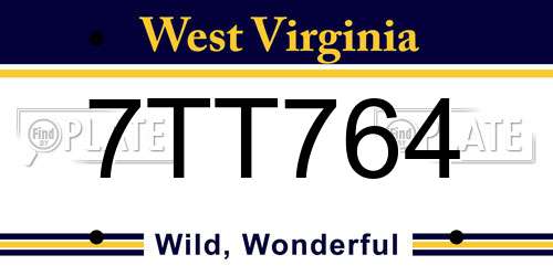 7TT764 West Virginia License Plate