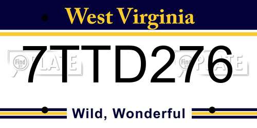 7TTD276 West Virginia License Plate