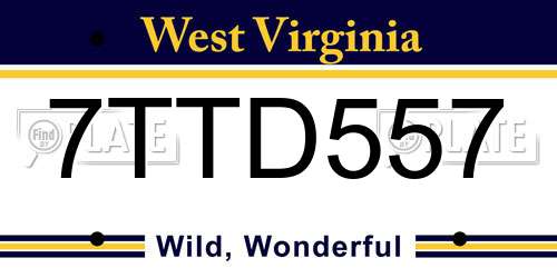 7TTD557 West Virginia License Plate