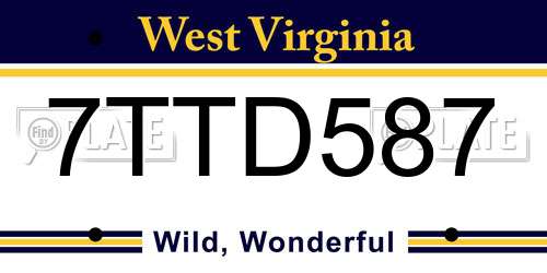 7TTD587 West Virginia License Plate