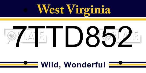 7TTD852 West Virginia License Plate