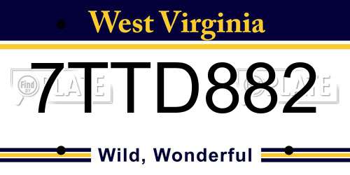7TTD882 West Virginia License Plate